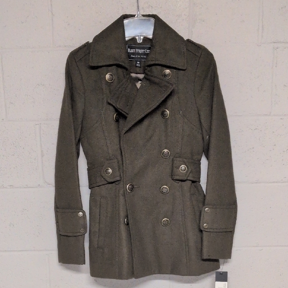 fleet street Jackets & Blazers - Fleet Street Ltd Women's Olive Green Pea Coat Size XS NWT